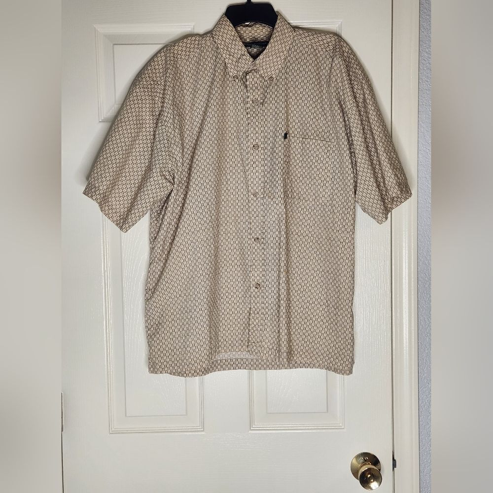 Bert Pulitzer XL Beige Plaid Shrtslv PocketโLogo 100% Cotton ButtonsUp Men Shirt